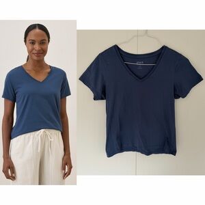 PACT Organic Softspun V-Neck Tee in French Navy Blue